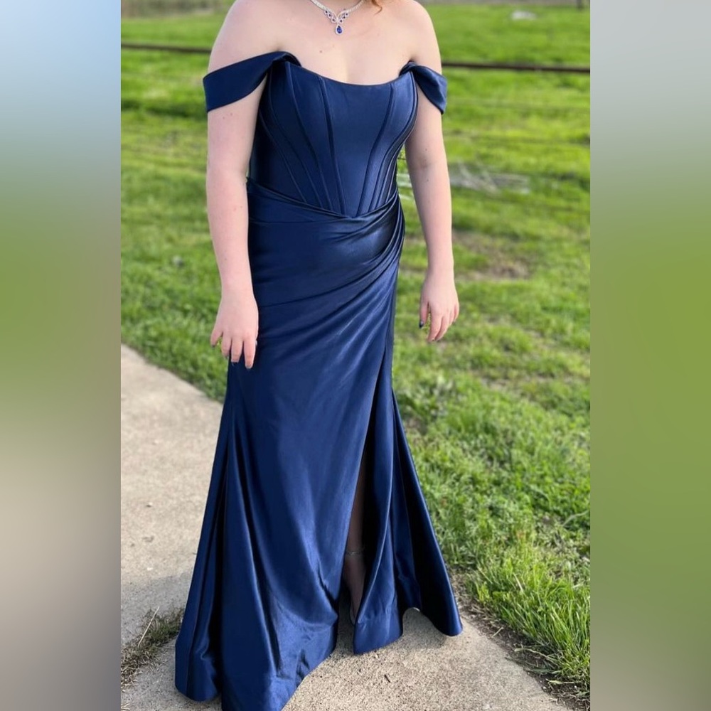 Off-Shoulder Navy Evening Gown